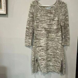 Maurices Knit 3/4 Sleeve Lined  Knit Sweater Dress Brown/Cream Size L